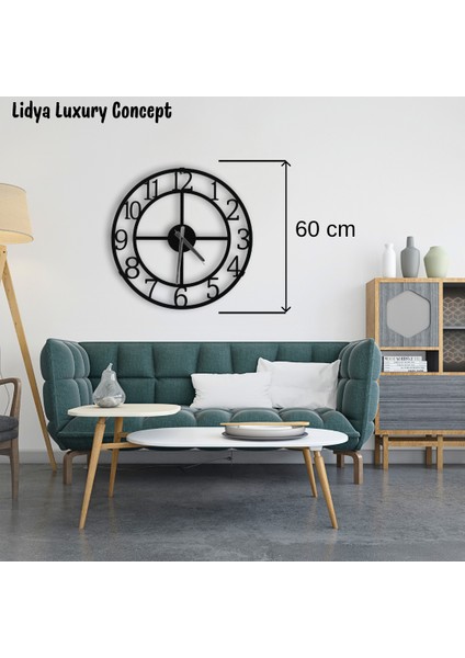 Siyah Metal Duvar Saati 60 cm Minimal Tasarim Sessiz Mekanizma