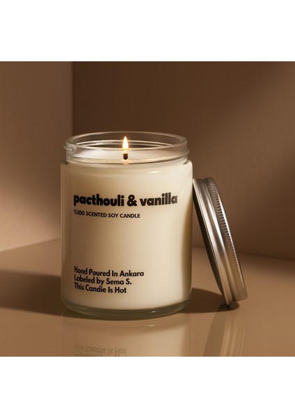 : Patchouli & Vanilla : Cam Kavanozda Kokulu %100 Soya Mum (Paçuli, Kakule, Vanilya, Sandal, Kiraz Çiçeği)