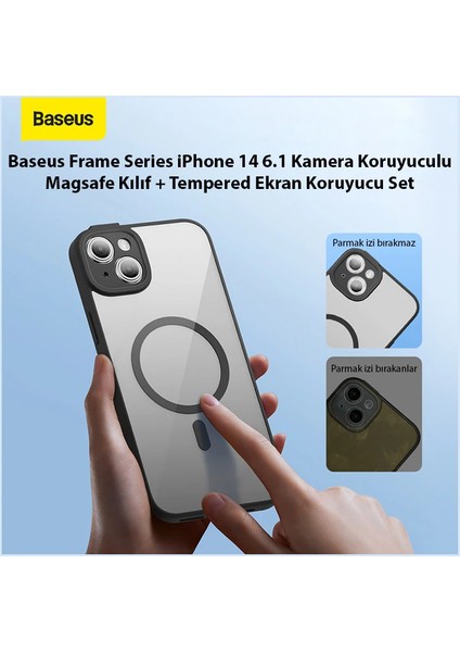 Baseus Frame Series iPhone 14 6.1 Kamera Koruyuculu Magsafe Kılıf + Tempered Ekran - A707H802-M96 modelleri