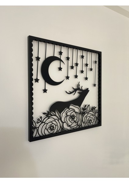 Yıldızlı Gece Geyik Metal Tablosu | Çiçek Temalı Siyah Dekor fırsatları