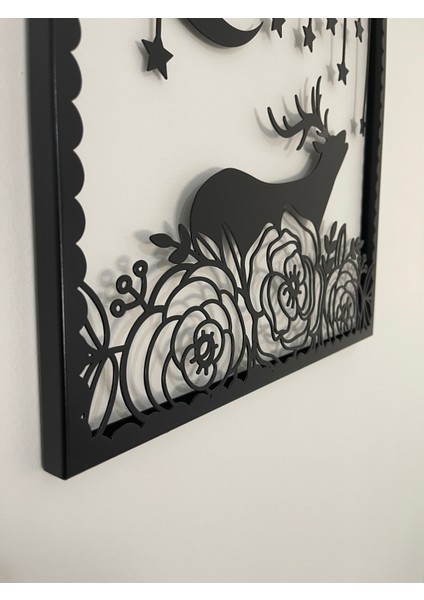 Yıldızlı Gece Geyik Metal Tablosu | Çiçek Temalı Siyah Dekor indirimleri
