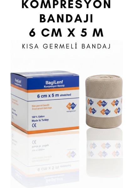 BagiLenf Kompresyon Bandajı | 5m | Gergin | Kısa Germeli Bandaj | %100 Pamuk