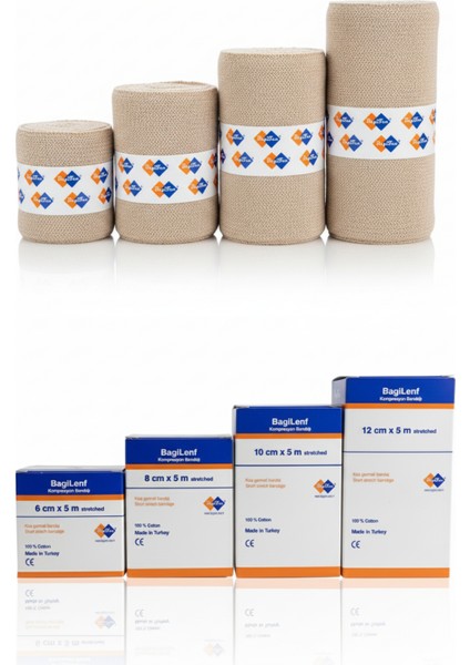 BagiLenf Kompresyon Bandajı | 5m | Gergin | Kısa Germeli Bandaj | %100 Pamuk indirimleri