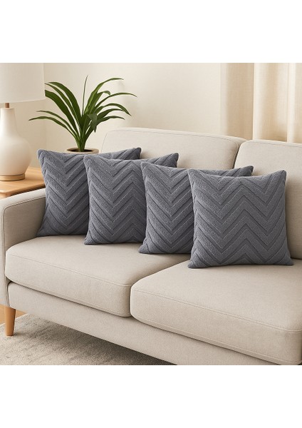 4’lü Çift Taraflı Fermuarlı Punch Kırlent Kılıfı 43X43 cm – Yumuşak Dokulu, Şık Tasarım