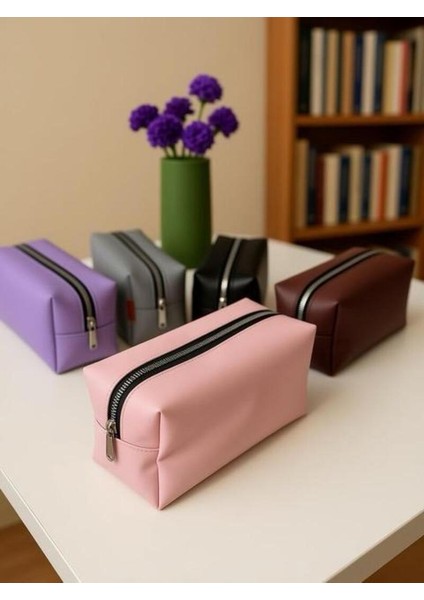 Kahverengi Makyaj Kozmetik Çantası - Kalemlik Büyük Boy Seyahat Şık Makyaj Çantası Tek Bölmeli modelleri