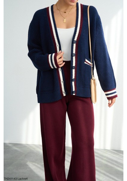 Lacivert Şeritli Örgü Triko Hırka fiyatları