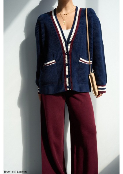 Lacivert Şeritli Örgü Triko Hırka modelleri