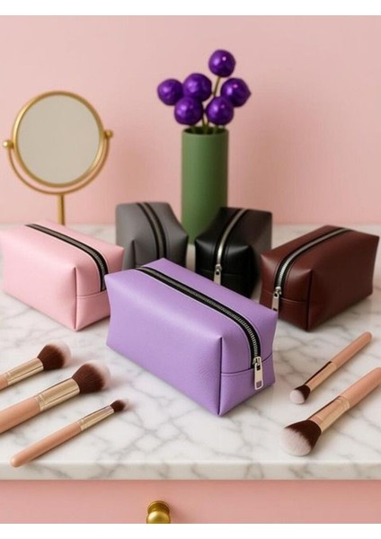 Kahverengi Makyaj Kozmetik Çantası - Kalemlik Büyük Boy Seyahat Şık Makyaj Çantası Tek Bölmeli fiyatları