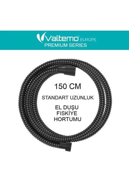 | Valtemo 150 cm Çelik Siyah El Duşu (Fıskiye) Hortumu – Pirinç Bağlantılı, Ultra Dayanıklı modelleri