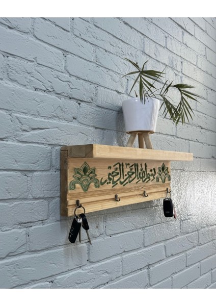 Besmele Yazılı Ahşap Oyma Askılıklı Raf fiyatları