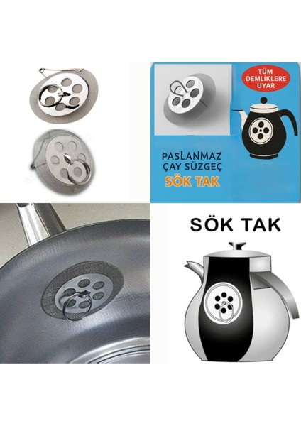 5 Adet - Demlik Içi Sök Tak Çay Süzgeci – Paslanmaz Çelik, Dayanıklı Yapı