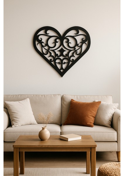 Desenli Kalp Figürlü Metal Tablo | Romantik Duvar Dekoru
