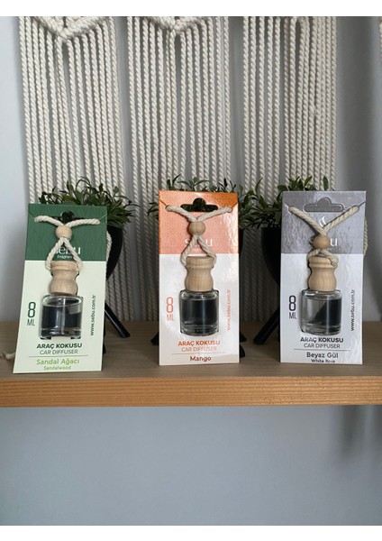 3 Adet Araç Kokusu (Beyaz Gül - Mango - Sandal Ağacı) 8 ml fiyatları