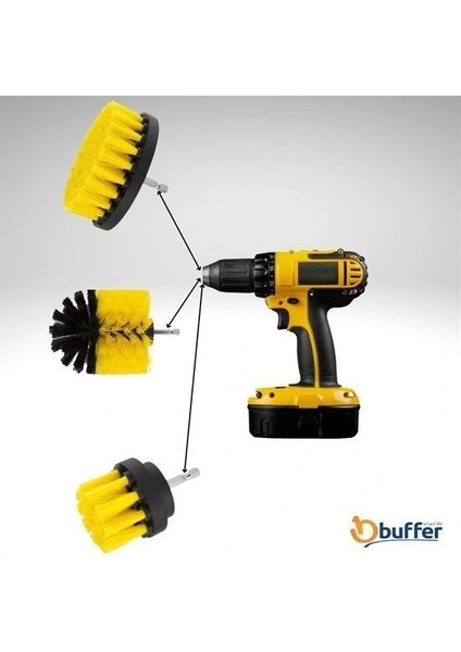 Buffer® 3lü Matkap Ucu Banyo Küvet Duşakabin Araba Tekerliği Koltuk Yıkama Temizleme Fırçası Seti fiyatları