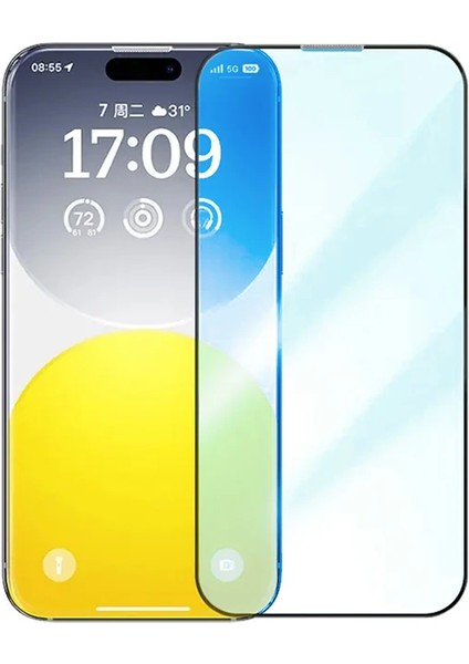 Baseus Crystalline iPhone 15 Pro Full Koruma Anti Mavi Işık Tempered Cam Ekran Kor - A689H531-M59