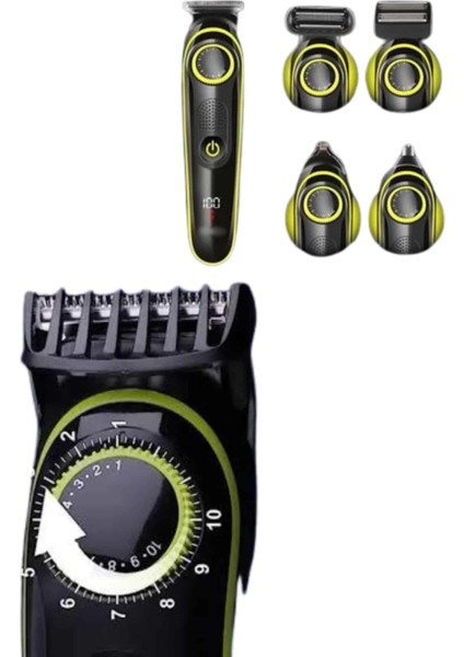 5 Başlıklı Şarjlı Tıraş Makinesi LED Ekran Saç Sakal Ense Tıraşına Uygun Bakım Seti fırsatları
