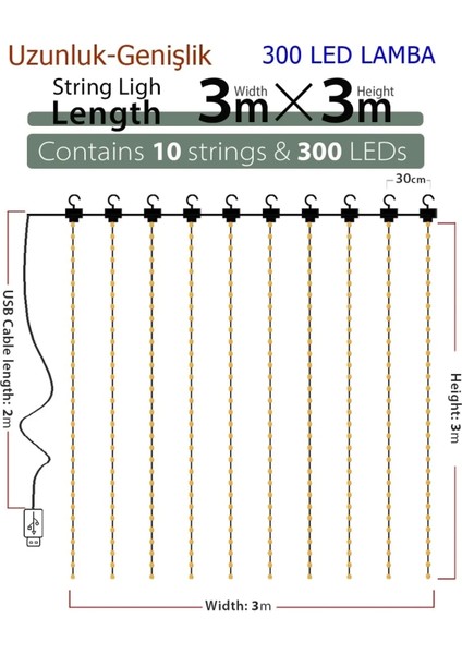 8 Fonksiyonlu Peri Perde LED Uzaktan Kumandalı Günışığı Perde Peri LED (3 mt x 3 Mt) modelleri