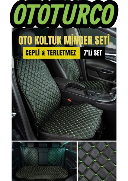 Ergonomik,ortopedik,suni Deri(Vinil) Kapitoneli Lüks Ototurco Koltuk Kılıfı-Minderi (7li Tam Set)