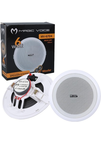 MV-6724 13 cm 6 Watt 8 Ohm 5" Beyaz Trafosuz Alçıpan Hoparlör fırsatları
