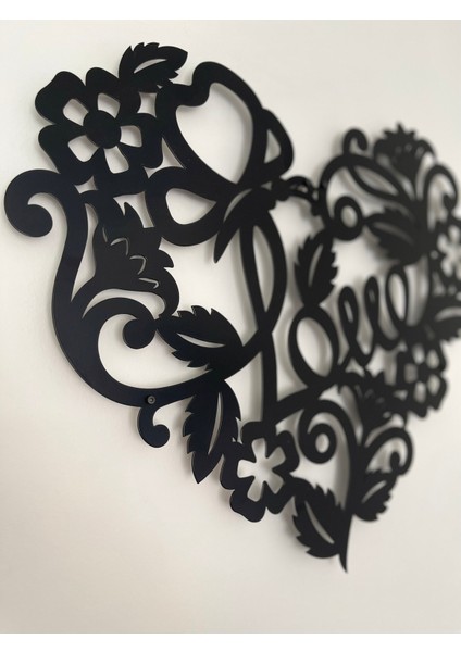 Çiçek Motifli Kalp Metal Tablo – Romantik Dekoratif Aksesuar modelleri