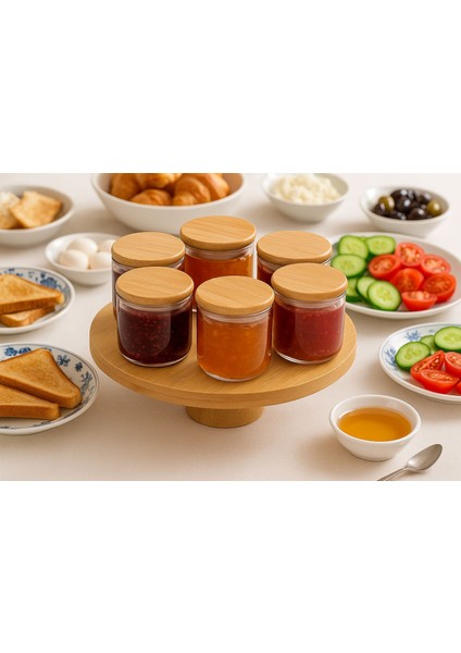 8 Parca Bambu Kapaklı Ozel Bambu Tezgahlı Borosilikat Cam Recellık (150ML) Seti