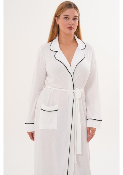 Mecit 6309 Ekru Kadın Uzun Sabahlık modelleri