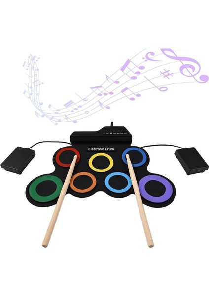 G3002R 7 Ped Gökkuşağı Renkli Elektronik Roll Up Davul Kiti