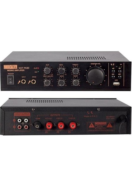 80 W Mini Usb-Sd-Bluetooth 70-100 V 2 Mik. Giriş Trafolu Anfi NOT-PA80