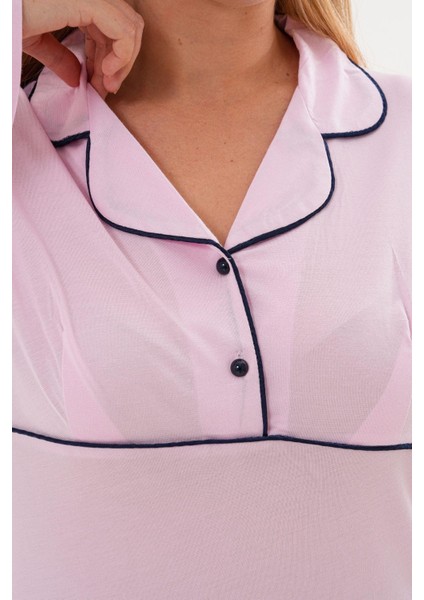 Mecit 6335 Pembe Kadın Sabahlık Gecelik Pijama 4'lü Set