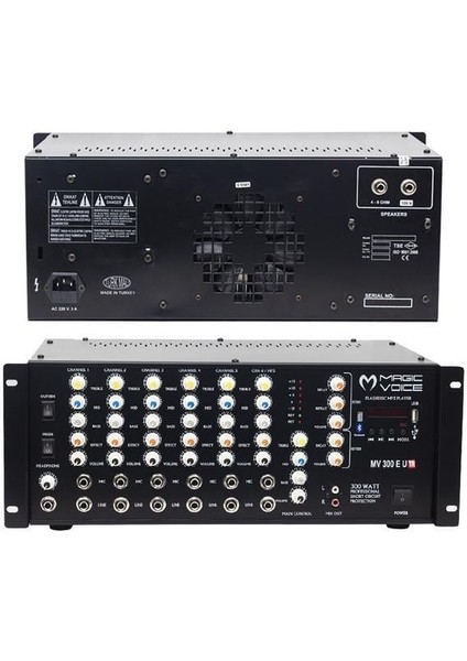 MV-300EF-TR 300 Watt 6 Mikrofon Girişli Usb-Bluetooth Destekli Trafolu Mixer Anfi