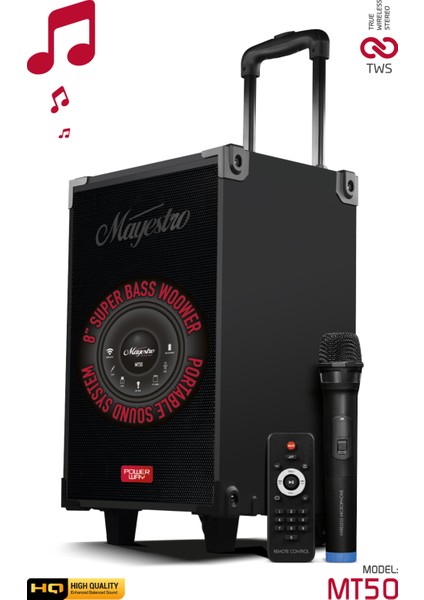 MT50 Şarjlı Mikrofonlu Hoparlör Karaoke Sistemi Taşınabilir Amfi Büyük Bluetooth Hoparlör