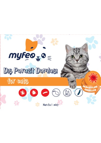 Myfeo Kediler Için Ense Deri Damlası Bitkisel Damla 5x1 ml