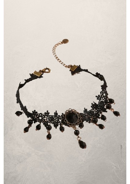 Retro Siyah Dantel Boyunluk - Taşlı Dantel Kolye fiyatları