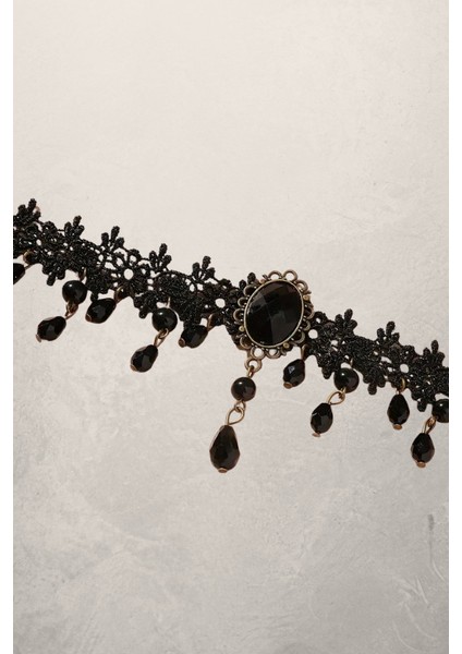 Retro Siyah Dantel Boyunluk - Taşlı Dantel Kolye modelleri