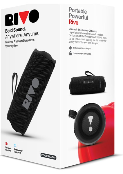 Rivo Siyah Taşınabilir Bluetooth Kablosuz Hoparlör 12 Saat Oynatma Çoklu Bağlantı indirimleri