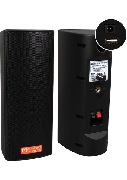 Mv-26 2x7.5 cm 50 Watt Komütatörlü Hat Trafolu Siyah Sütun Hoparlör (2'li Takım)