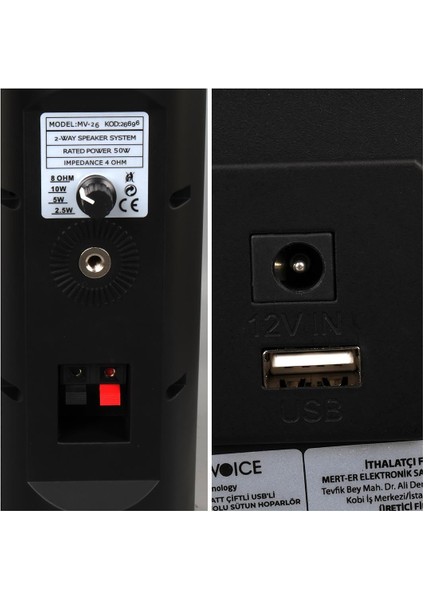 Mv-26 2x7.5 cm 50 Watt Komütatörlü Hat Trafolu Siyah Sütun Hoparlör (2'li Takım) fırsatları