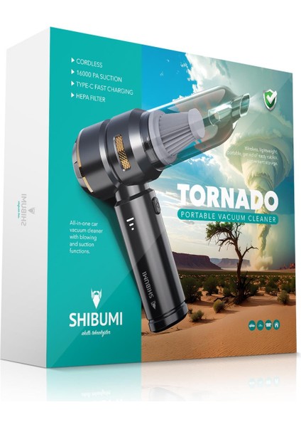 Tornado 100W Şarjlı Kablosuz Araç Içi Süpürge Gerçek 16000PA Güçlü Üfleme & Vakum Aksesuarlı Type-C fiyatları