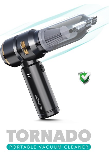 Tornado 100W Şarjlı Kablosuz Araç Içi Süpürge Gerçek 16000PA Güçlü Üfleme & Vakum Aksesuarlı Type-C
