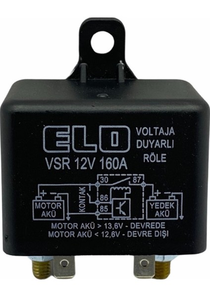 Elo 12V Akü Ayırıcı Vsr Röle 160 A Voltaja Duyarlı Su Geçirmez N11.1279