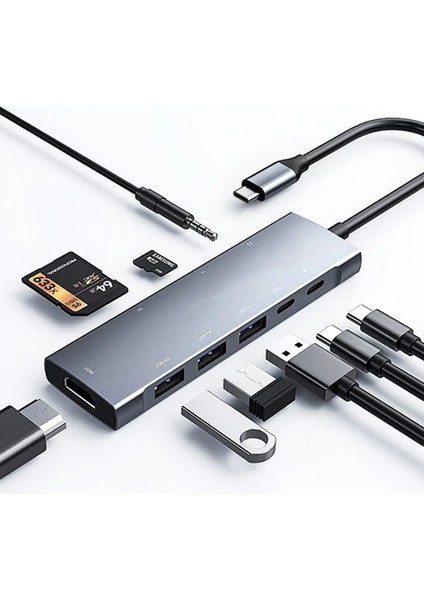 Ally 9 In1 Type C Hub 4K 30hz HDMI USB 3.0sdpd ADAPTÖR-(5775) - A606H565-M43606