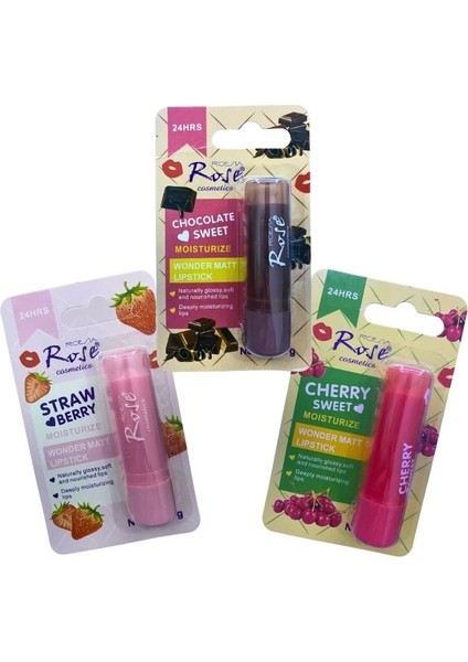 Yoğun Etkili Dudak Koruyucu Nemlendirici Balm Kiraz Çilek Çikolata (3lü Set)
