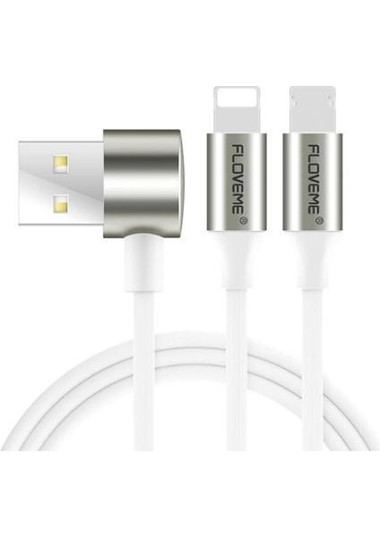 Floveme 2 In1 Iphone 14-13-1211 ve Micro USB Şarj KABLOSU-(5775) - A630H398-M77630