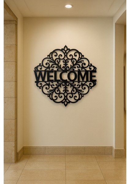 Welcome Yazılı Desenli Metal Tablo | Giriş Için Karşılama Duvar Dekoru fiyatları