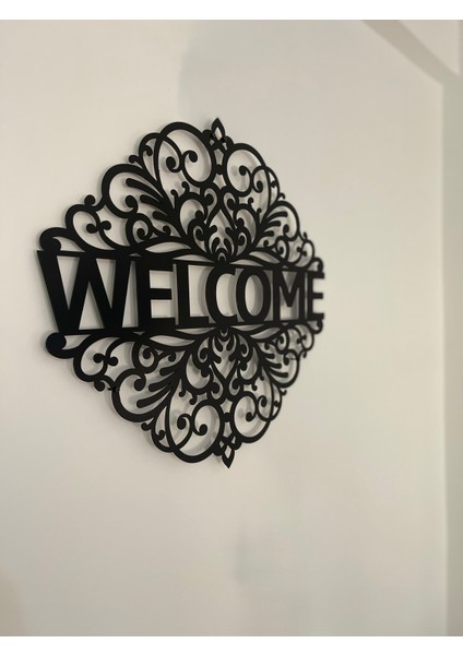 Welcome Yazılı Desenli Metal Tablo | Giriş Için Karşılama Duvar Dekoru