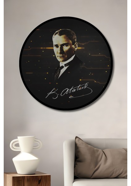 Çerçeve Görünümlü Atatürk Ahşap Mdf Dekoratif Ev/işyeri Duvar Tablo Yuvarlak Ev/işyeri Duvar Tablo
