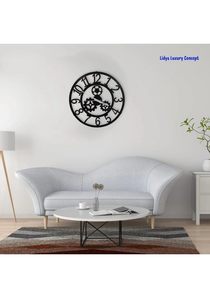 60 cm Disli Detayli Metal Duvar Saati Siyah Loft Tarzi Sessiz fiyatları