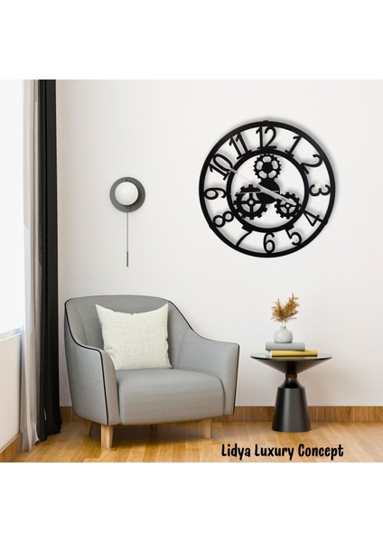 60 cm Disli Detayli Metal Duvar Saati Siyah Loft Tarzi Sessiz modelleri