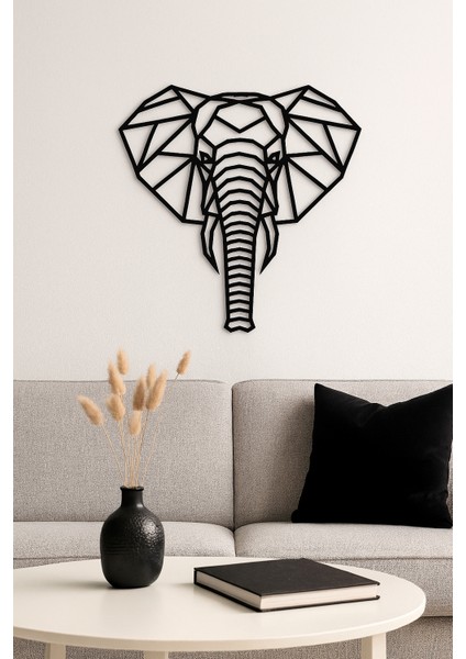 Geometrik Fil Metal Duvar Tablosu – Modern Siyah Tasarım