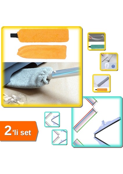 Mikrofiber Başlıklı Yüzey Temizleme Mopu + Saplı Yersil 2'li Set F8T3B2